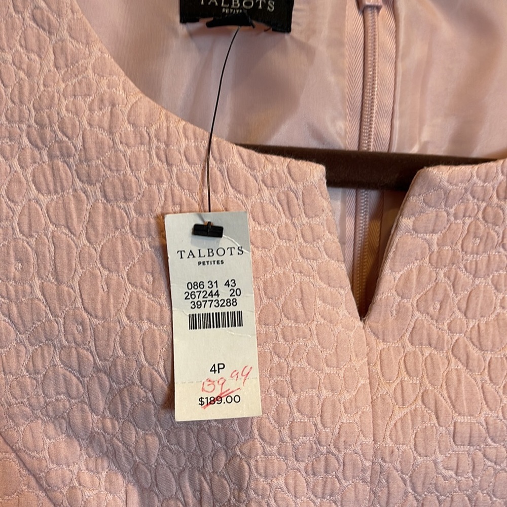 Talbots petites 4P beautiful textured cap sleeve shift dress fabulous baby pink - Picture 4 of 12